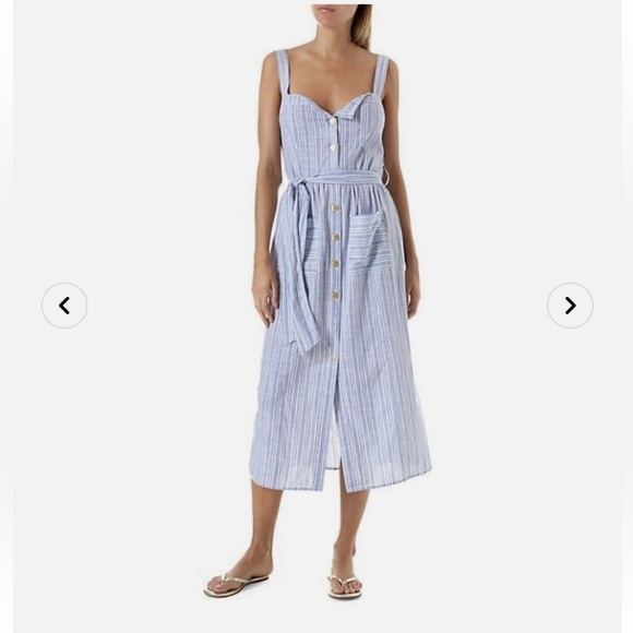 Melissa Odabash Celine Blue Striped Button-front Belted Midi Dress Cotton - Picture 1 of 7